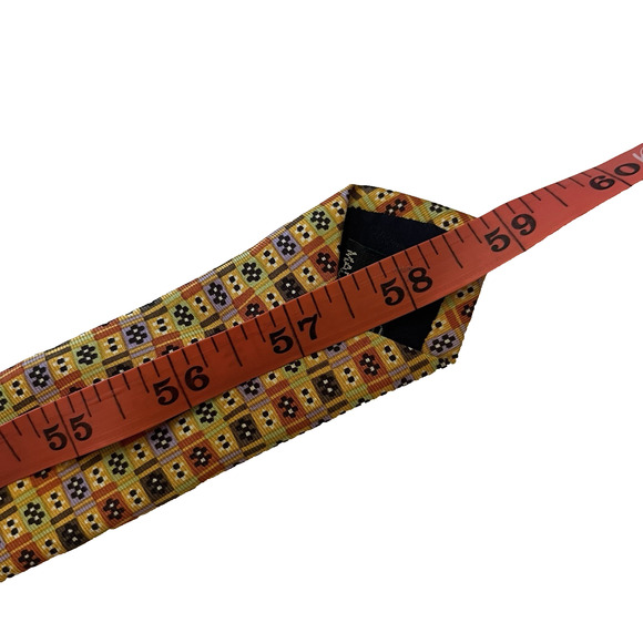 ETRO Milano Silk Tie Mens 59x3.75" Yellow Mustard Orange Geometric Print Necktie - Picture 9 of 9